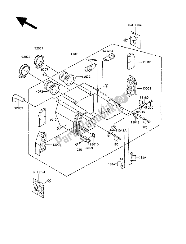 All parts for the Air Cleaner of the Kawasaki GPZ 305 Belt Drive 1985