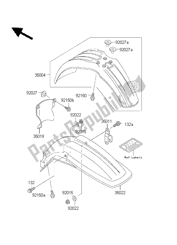 All parts for the Fenders of the Kawasaki KX 500 2003