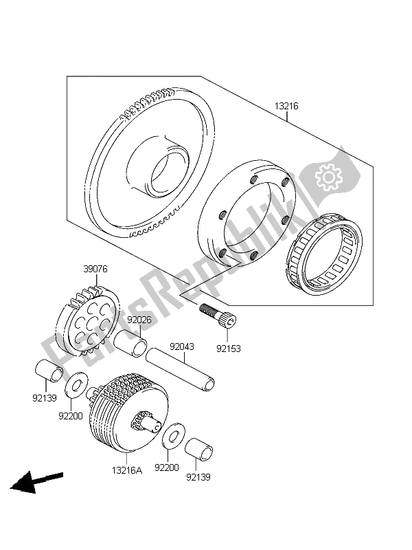 Alle onderdelen voor de Starterkoppeling van de Kawasaki KLV 1000 2004