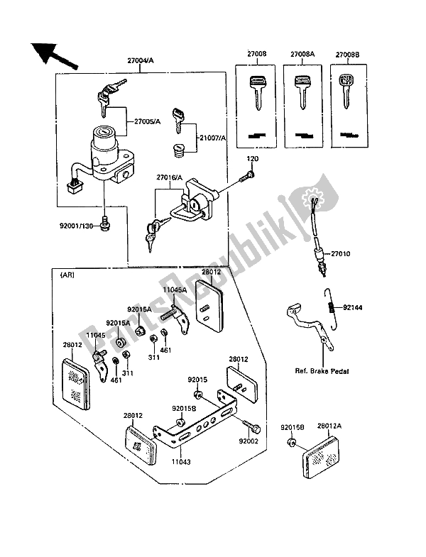 Alle onderdelen voor de Contactschakelaar van de Kawasaki KLR 650 1987