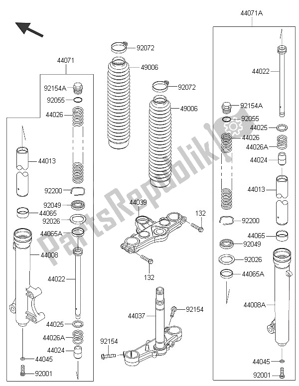 All parts for the Front Fork of the Kawasaki KLX 125 2016