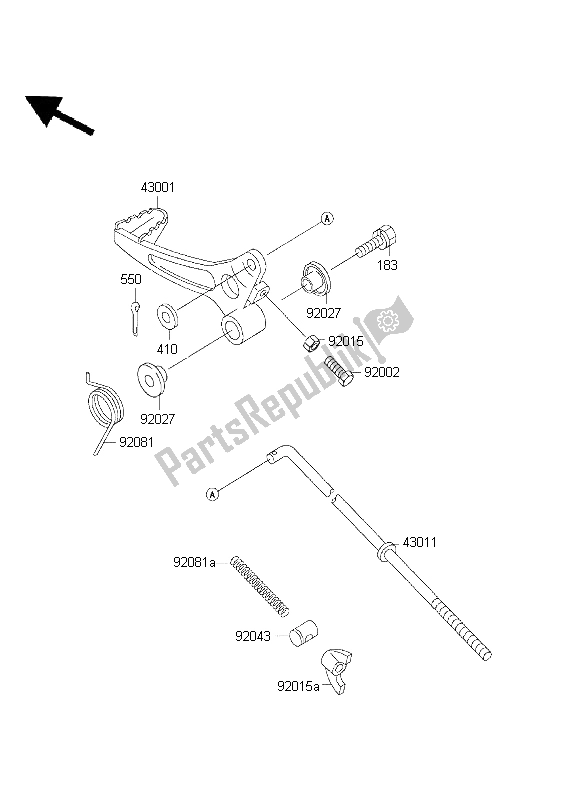 Alle onderdelen voor de Rempedaal van de Kawasaki KX 60 1999