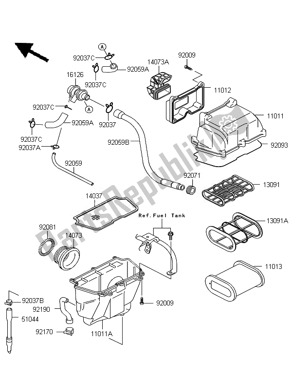 All parts for the Air Cleaner of the Kawasaki KLE 500 2007