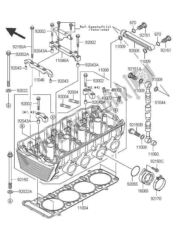 All parts for the Cylinder Head of the Kawasaki ZRX 1200R 2005