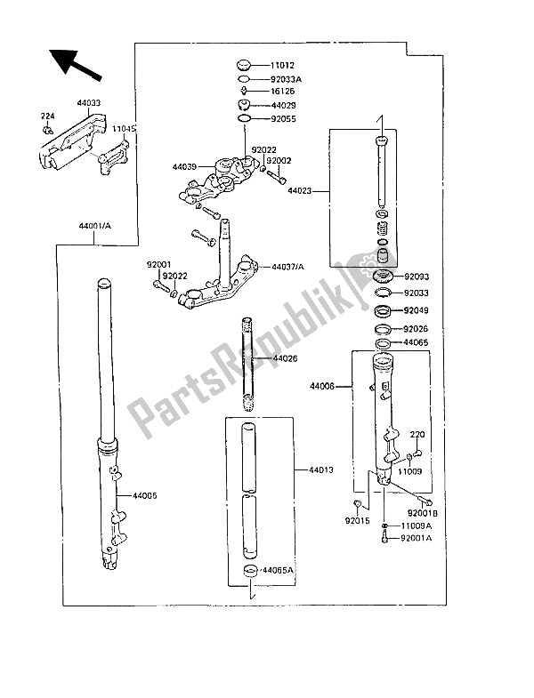 All parts for the Front Fork of the Kawasaki ZL 1000 1987