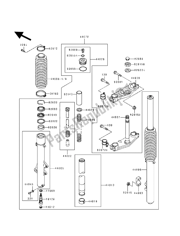 Todas las partes para Tenedor Frontal de Kawasaki KLX 250 1993