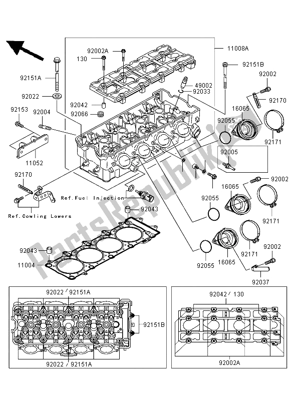 Tutte le parti per il Testata del Kawasaki Ninja ZX 12R 1200 2003