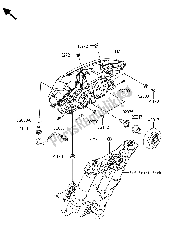 All parts for the Headlight(s) of the Kawasaki Z 1000 2013