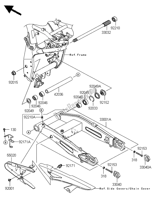 Alle onderdelen voor de Achterbrug van de Kawasaki Z 1000 2008