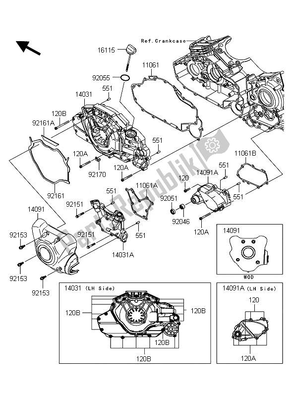 All parts for the Left Engine Cover of the Kawasaki VN 1700 Classic ABS 2010