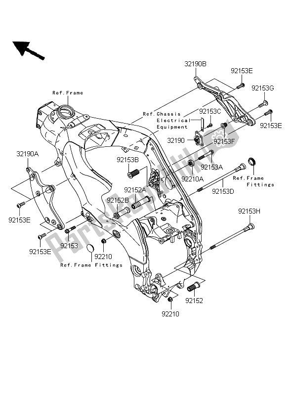 All parts for the Engine Mount of the Kawasaki Ninja ZX 10R 1000 2008