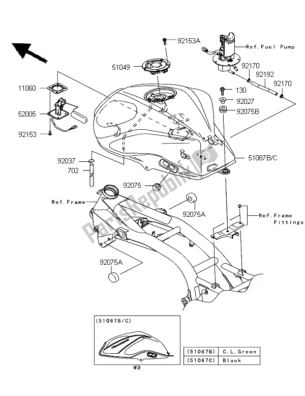 Todas las partes para Depósito De Combustible de Kawasaki Z 750R ABS 2012