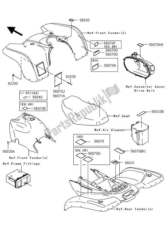 All parts for the Labels of the Kawasaki KVF 360 4X4 2007