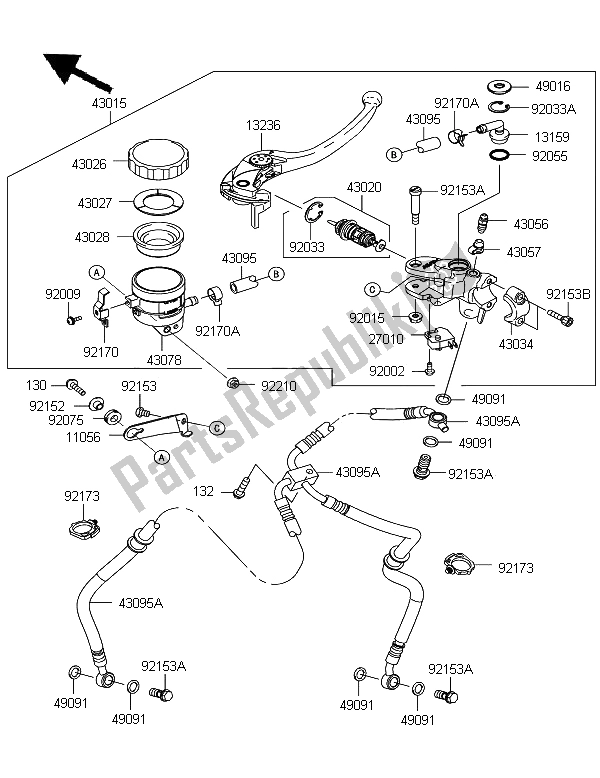 Tutte le parti per il Pompa Freno Anteriore del Kawasaki Z 1000 SX 2011