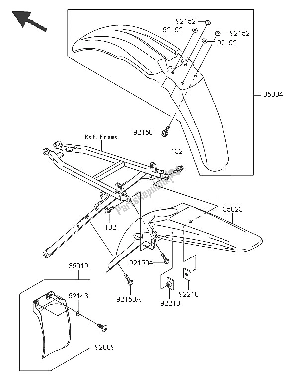 All parts for the Fenders of the Kawasaki KX 250F 2005