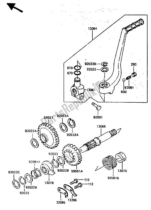 Tutte le parti per il Meccanismo Di Kickstarter del Kawasaki KLR 600 1986