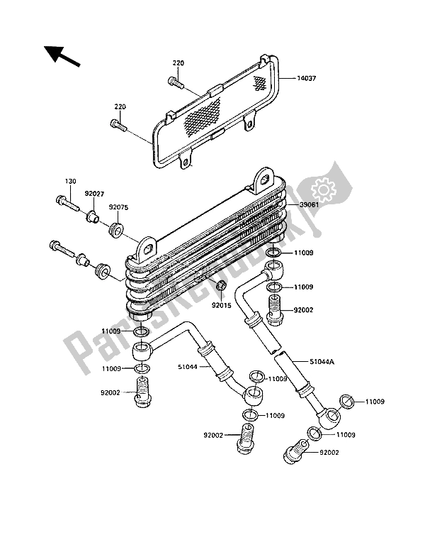 All parts for the Oil Cooler of the Kawasaki GPZ 900R 1988