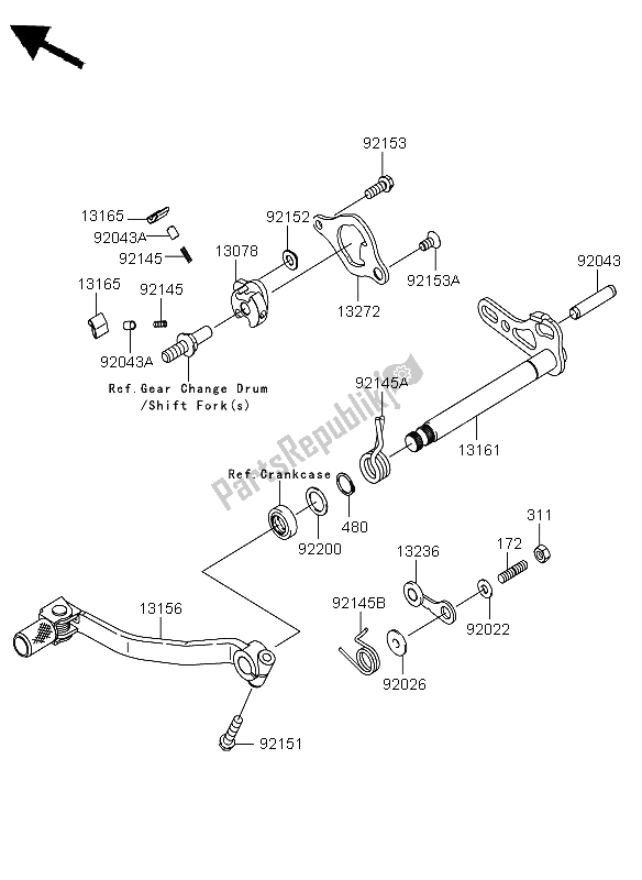 All parts for the Gear Change Mechanism of the Kawasaki KX 250F 2011