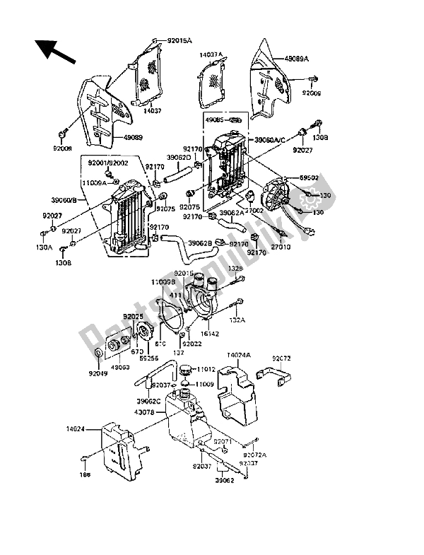 Tutte le parti per il Termosifone del Kawasaki KLR 600 1988