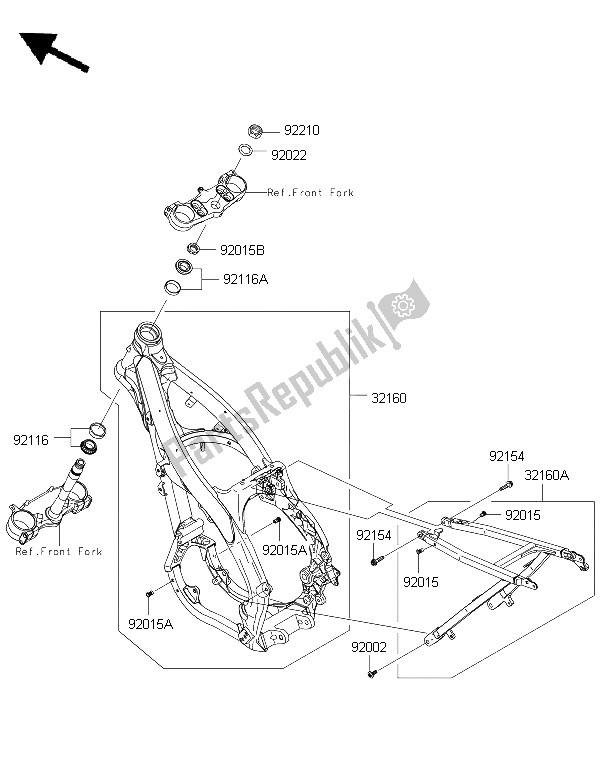 Alle onderdelen voor de Kader van de Kawasaki KX 250F 2015 Alle onderdelen voor de Kader van de Kawasaki KX 250F 2015