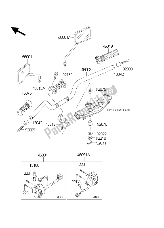 All parts for the Handlebar of the Kawasaki ZRX 1200 2004