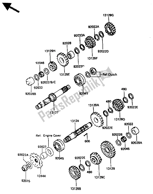 All parts for the Transmission of the Kawasaki GPZ 750 1985