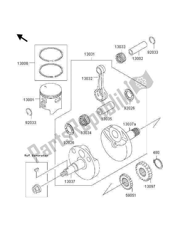 All parts for the Crankshaft & Piston of the Kawasaki KX 80 SW LW 2000