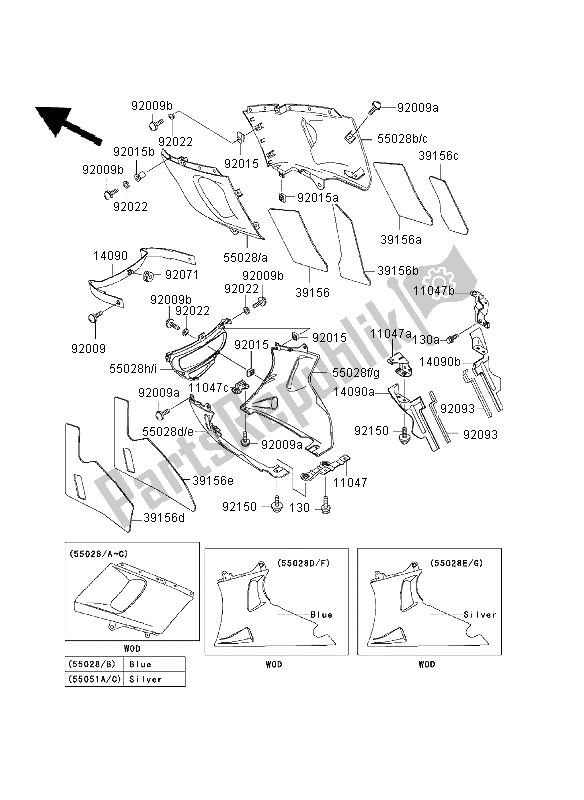 All parts for the Cowling Lowers of the Kawasaki ZZR 600 2003