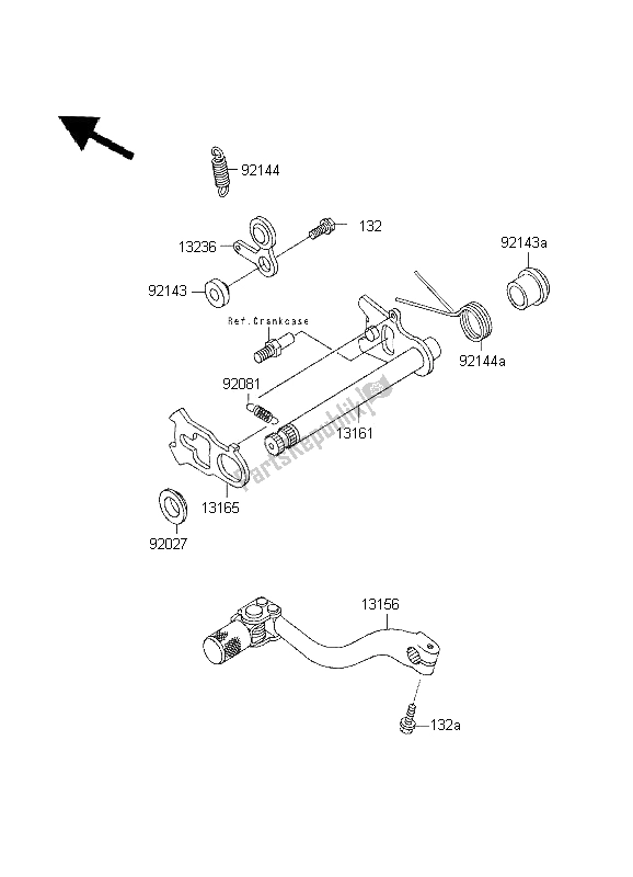 All parts for the Gear Change Mechanism of the Kawasaki KX 250 1995