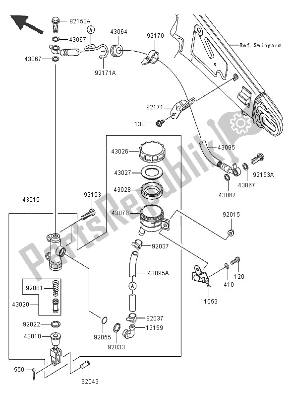 Alle onderdelen voor de Achterste Hoofdcilinder van de Kawasaki Ninja ZX 10R 1000 2005