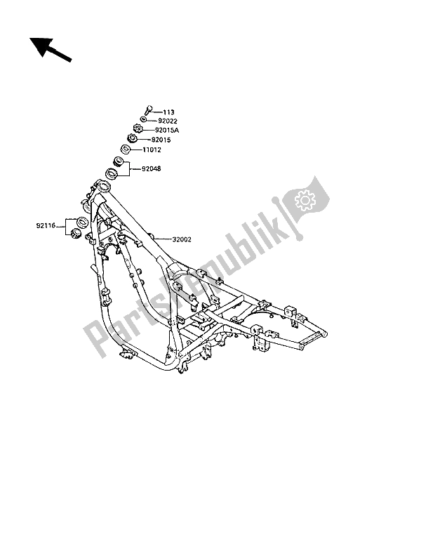 Alle onderdelen voor de Kader van de Kawasaki GPZ 550 1989