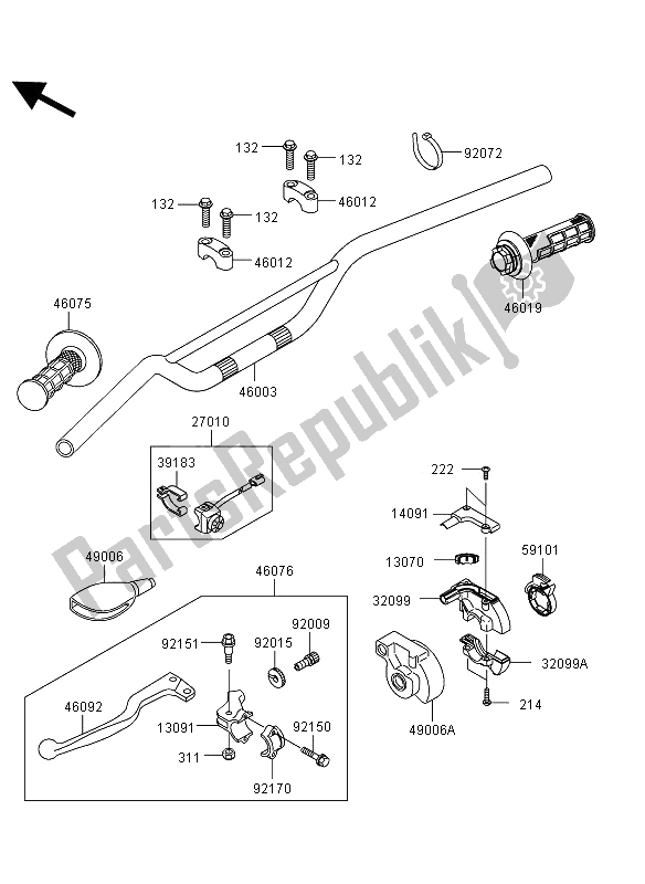 All parts for the Handlebar of the Kawasaki KX 65 2013