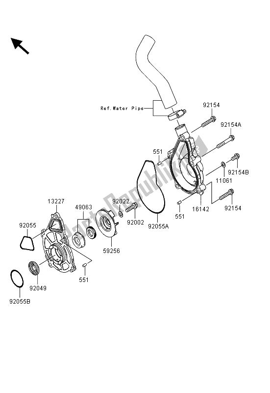 Alle onderdelen voor de Waterpomp van de Kawasaki ER 6F 650 2013