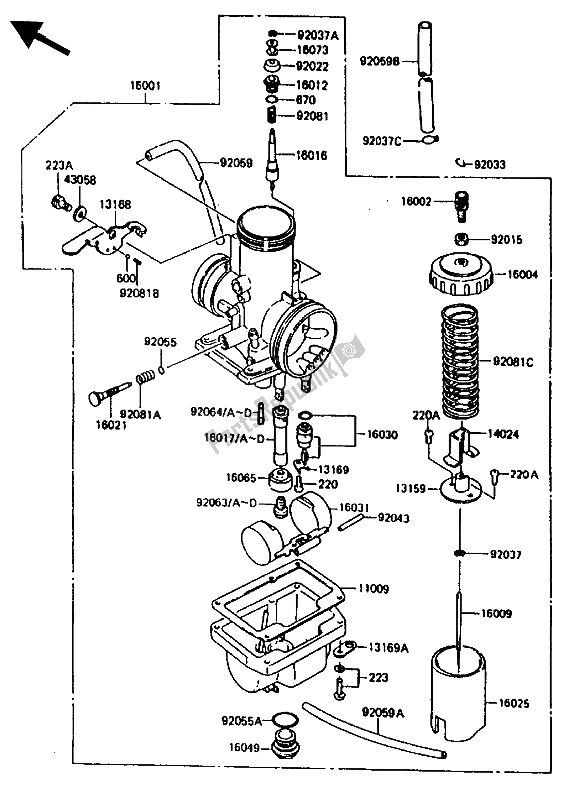 Toutes les pièces pour le Carburateur du Kawasaki KX 80 1987