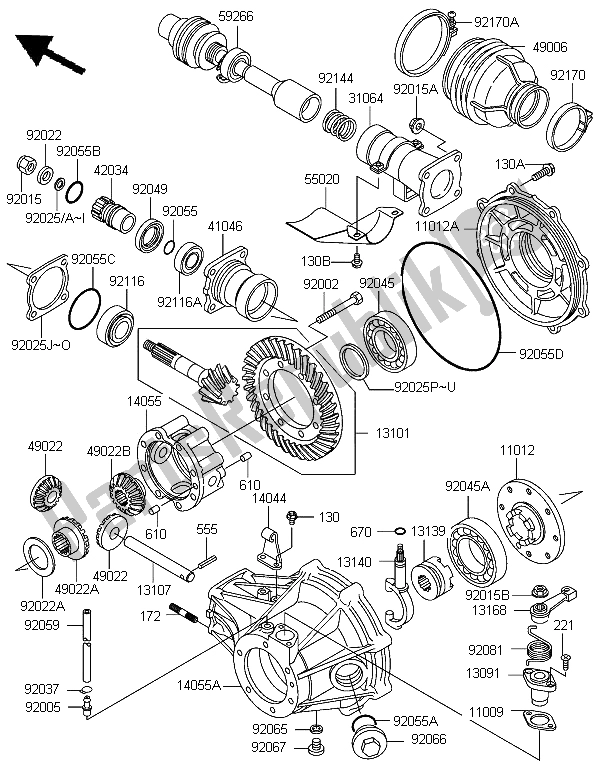 All parts for the Drive Shaft & Final Gear of the Kawasaki KLF 300 2006