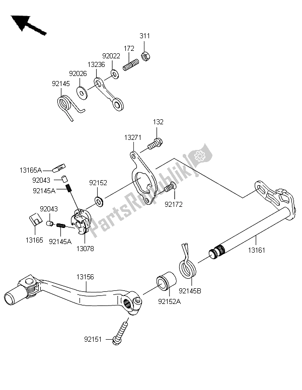 All parts for the Gear Change Mechanism of the Kawasaki KX 450F 2006