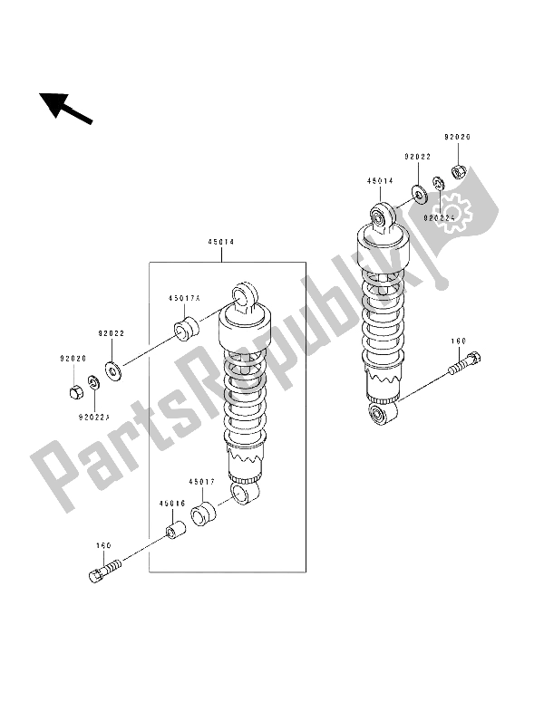 Alle onderdelen voor de Ophanging En Schokdemper van de Kawasaki EL 250D 1994