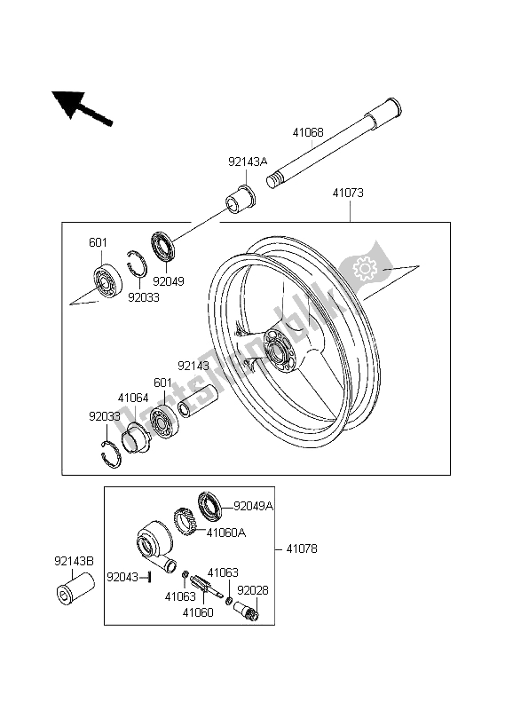 All parts for the Front Hub of the Kawasaki Ninja ZX 7R 750 1999