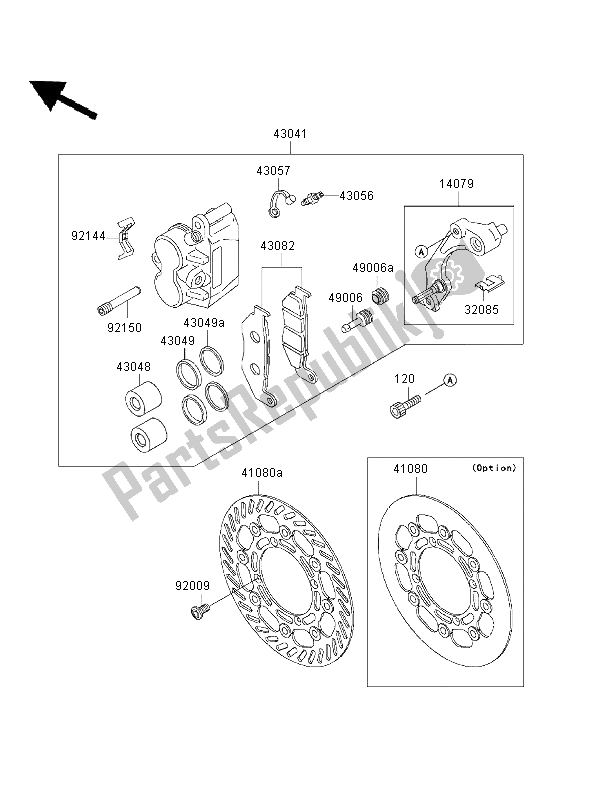 Tutte le parti per il Freno Anteriore del Kawasaki KX 125 2001