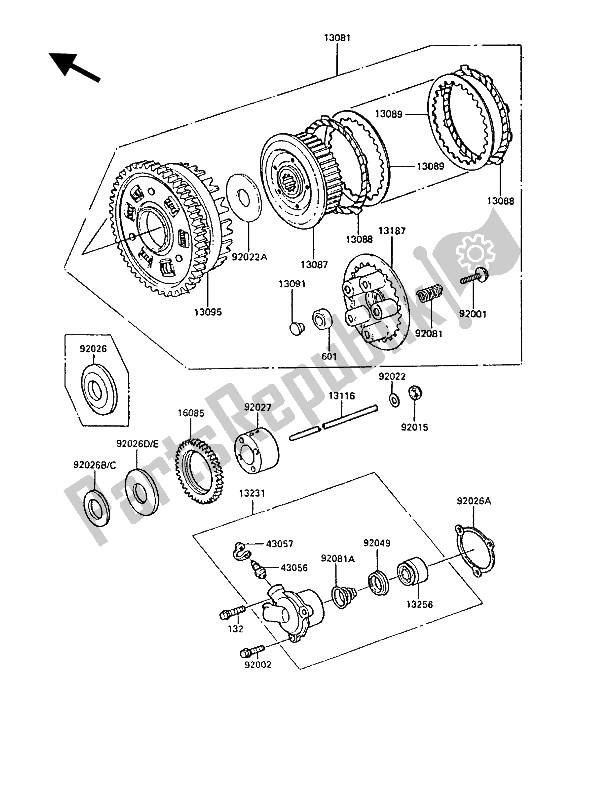 All parts for the Clutch of the Kawasaki GPZ 900R 1987