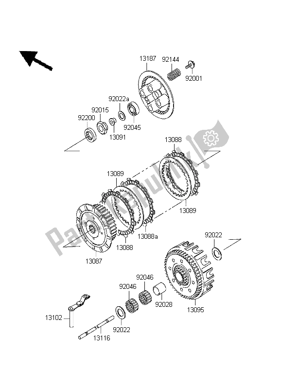 All parts for the Clutch of the Kawasaki KX 125 1999