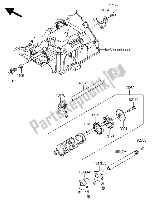 All parts for the Gear Change Drum & Shift Fork(s) of the Kawasaki Ninja 300 ABS 2014