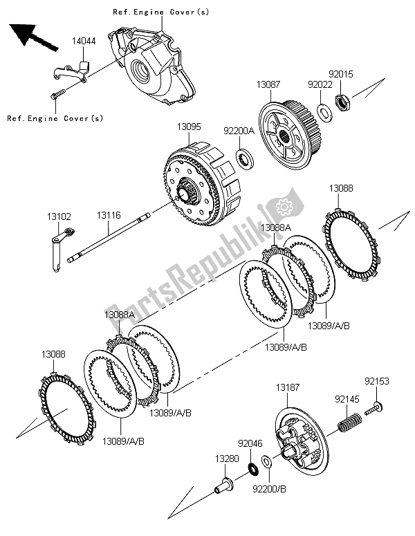 All parts for the Clutch of the Kawasaki KX 450 2013