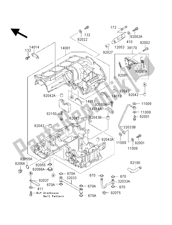 All parts for the Crankcase of the Kawasaki 1000 GTR 1996