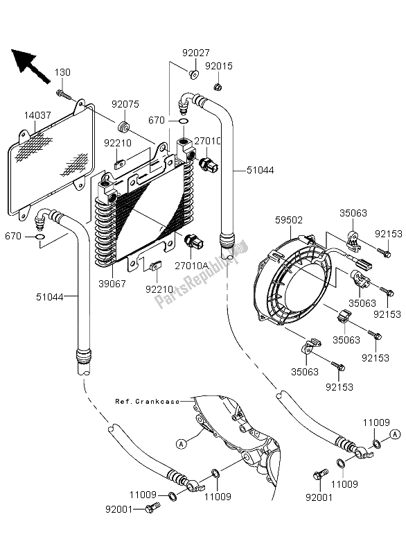 Alle onderdelen voor de Olie Koeler van de Kawasaki KVF 360 2004
