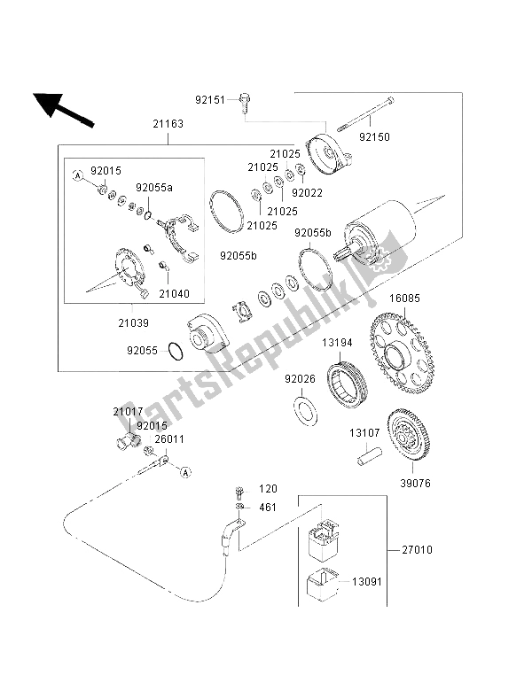 All parts for the Starter Motor of the Kawasaki W 650 2002