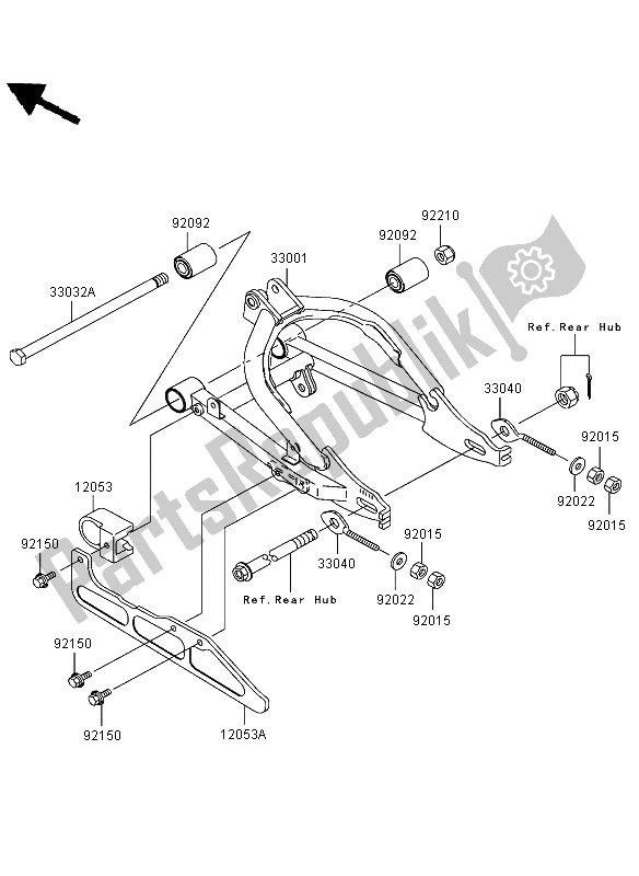 Alle onderdelen voor de Achterbrug van de Kawasaki KLX 110 2003