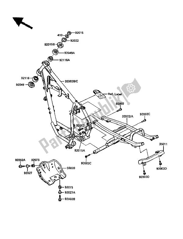 All parts for the Frame of the Kawasaki KLR 250 1989