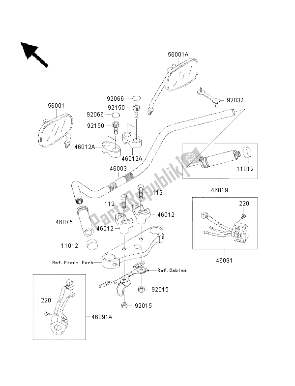 Alle onderdelen voor de Stuur van de Kawasaki VN 1500 Drifter 2001