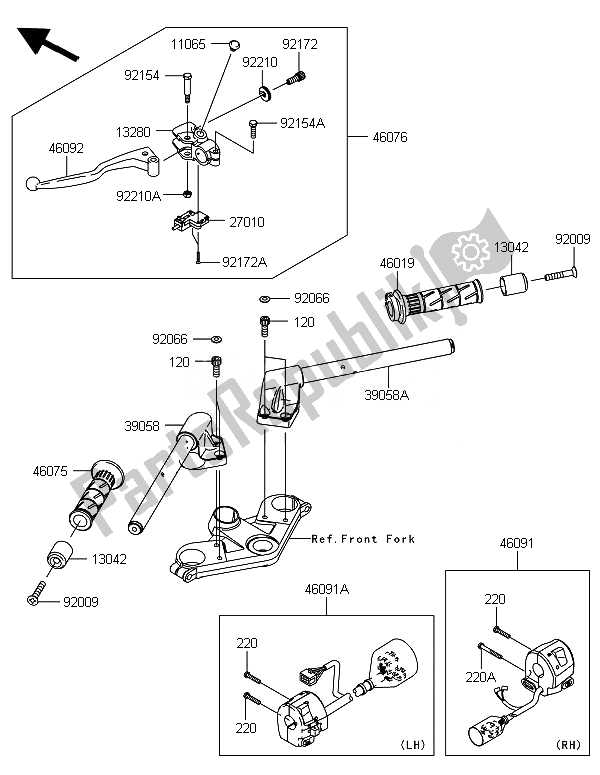 All parts for the Handlebar of the Kawasaki Ninja 300 ABS 2014